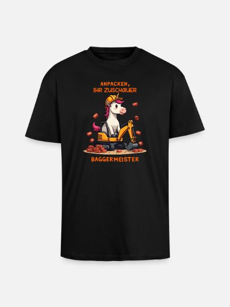 Einhorn Baggermeister - Oversized Heavyweight Unisex T-Shirt - Schwarz