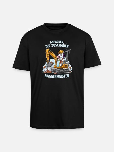 Einhorn Baggermeister - Oversized Heavyweight Unisex T-Shirt - Schwarz