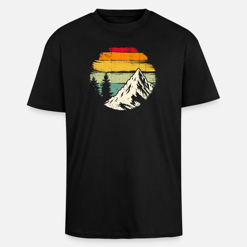 Retro Sunset Ridge Mountain - Unisex Oversized Heavyweight T-shirt - black