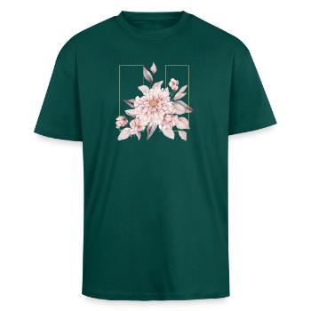 Elegantes Rouge-Blumen-Design - Oversized Heavyweight Unisex T-Shirt - hunter Green - Vorne - Alina (178cm) & Michal (187cm)
