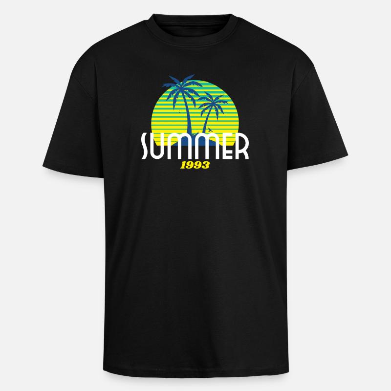 Tropical Palm Tree & Sunset Design - Unisex Oversized Heavyweight T-shirt - black