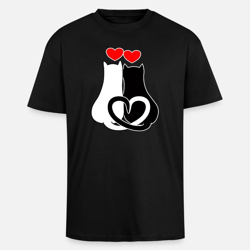Verliebte Katzen mit Herzen - Oversized Heavyweight Unisex T-Shirt - Schwarz