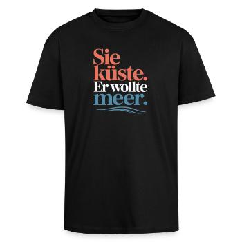 Sie Küste Er Wollte Meer Strand Liebe Welle Surfer - Oversized Heavyweight Unisex T-Shirt - Schwarz - Vorne - Alina (178cm) & Michal (187cm)