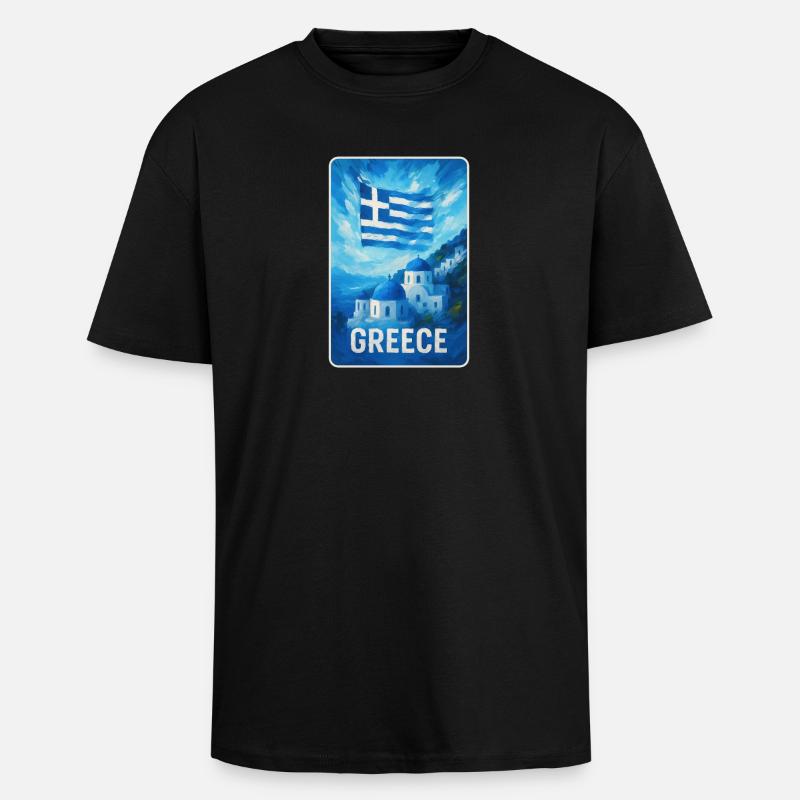 Grèce Santorin Drapeau - T-shirt unisexe oversize épais - noir