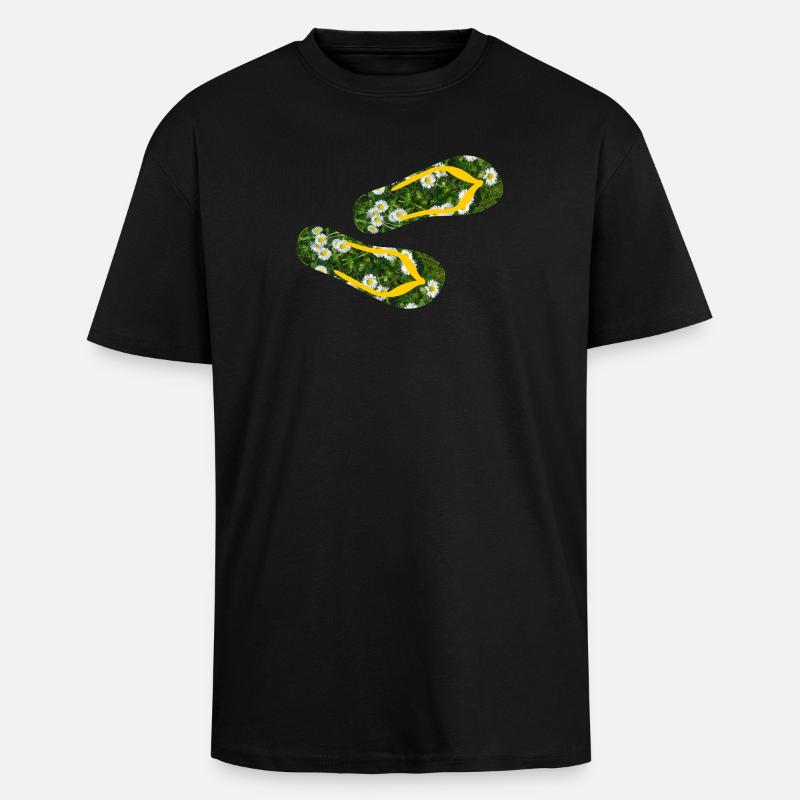Latschen Gänseblümchen Flip Flops Camping Rasen - Oversized Heavyweight Unisex T-Shirt - Schwarz