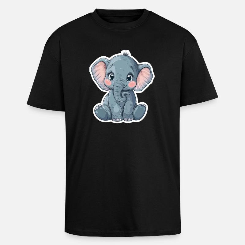 Elefant - Oversized Heavyweight Unisex T-Shirt - Schwarz