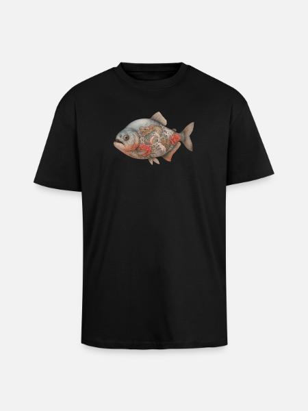 Yakuza Piranha - T-shirt unisexe oversize épais - noir