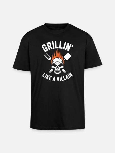 Grilling Skull Inferno T-Shirt Design - Unisex Oversized Heavyweight T-shirt - black