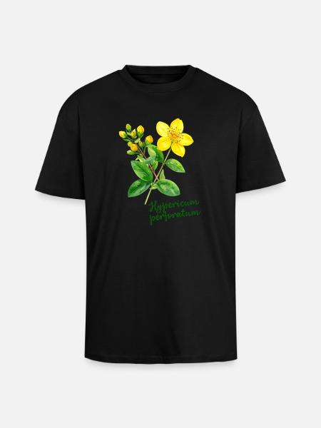 Hypericum perforatum - botanical illustration - Unisex Oversized Heavyweight T-shirt - black