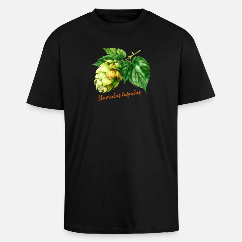 Humulus lupulus - botanische Illustration - Oversized Heavyweight Unisex T-Shirt - Schwarz
