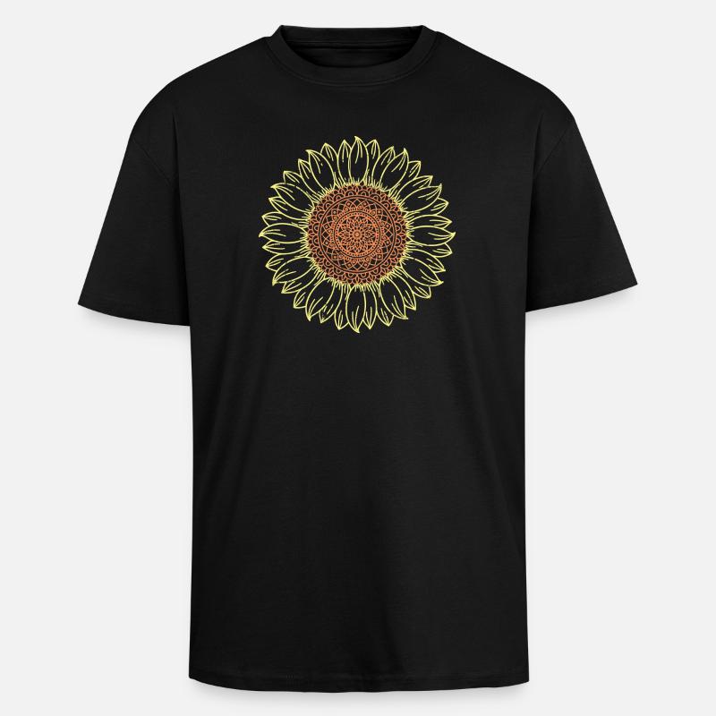 Conception complexe de mandala tournesol - T-shirt unisexe oversize épais - noir