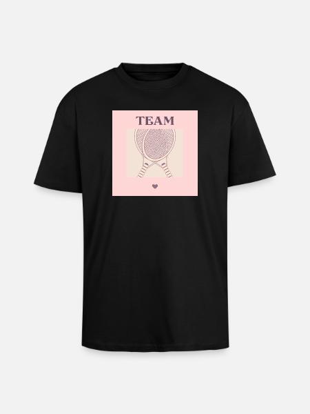 TEAM TENNIS HEART - Unisex Oversized Heavyweight T-shirt - black