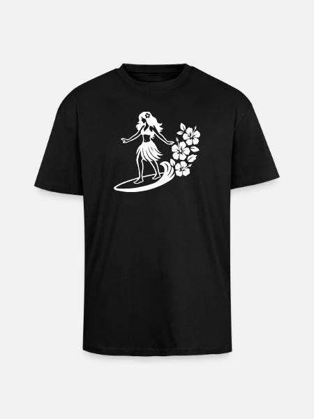 Fille hawaïenne avec motif d’hibiscus - T-shirt unisexe oversize épais - noir