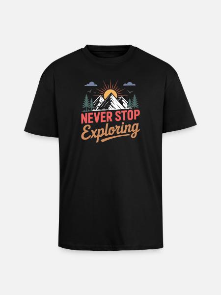Mountains - Never Stop Exploring - Unisex Oversized Heavyweight T-shirt - black