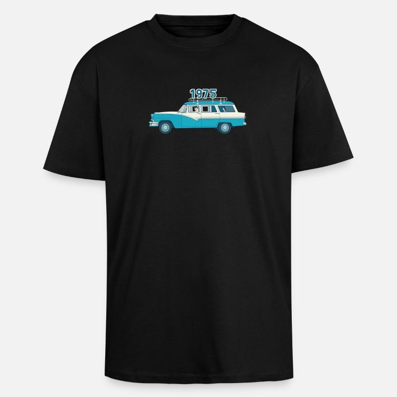 1975 Oldtimer mit Holzdach - Oversized Heavyweight Unisex T-Shirt - Schwarz