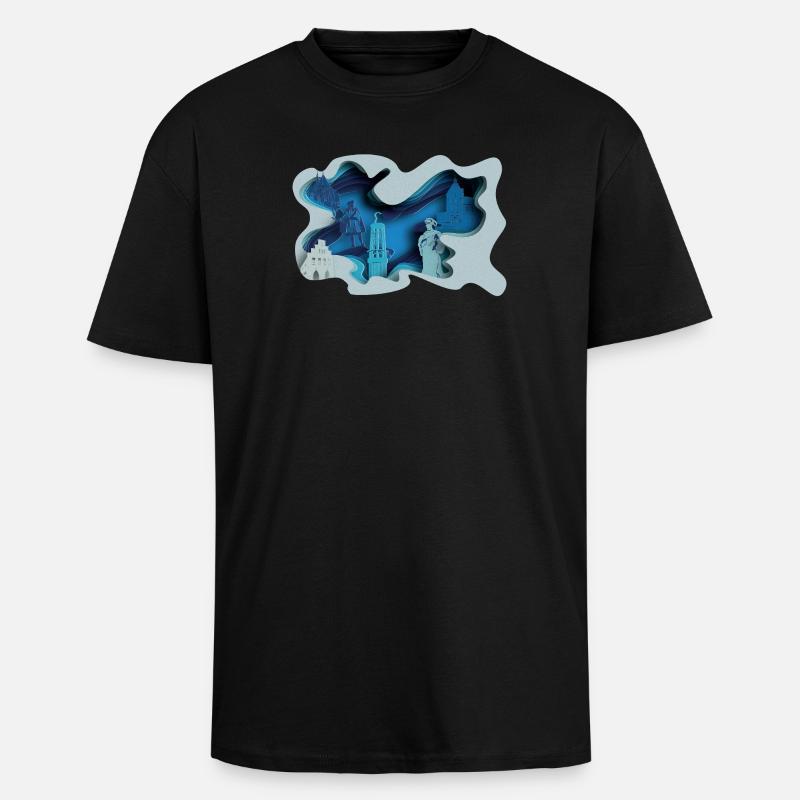 Moers Stadtsilhouette in Hydrographik-Optik - Oversized Heavyweight Unisex T-Shirt - Schwarz