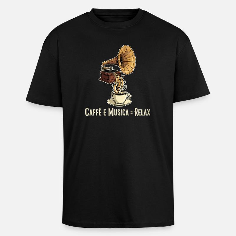 Caffè e Musica = Relax - Unisex Oversized Heavyweight T-shirt - black