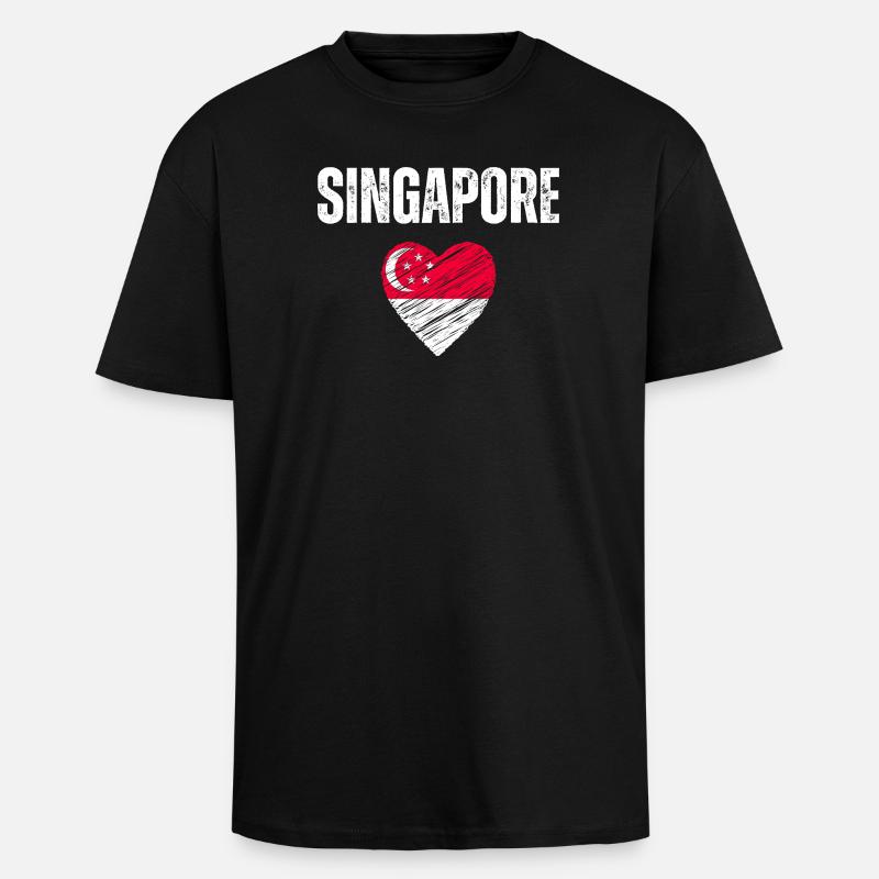 J’aime Singapour, le drapeau de Singapour - T-shirt unisexe oversize épais - noir