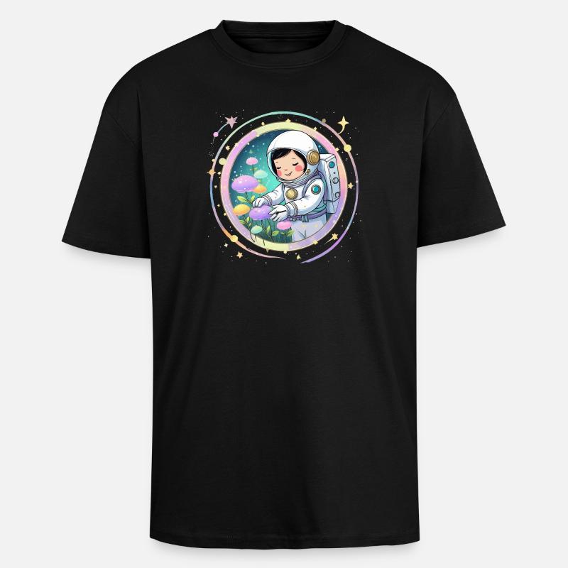 Astronautenmädchen mit Pilzen – Süßes Space-Design - Oversized Heavyweight Unisex T-Shirt - Schwarz