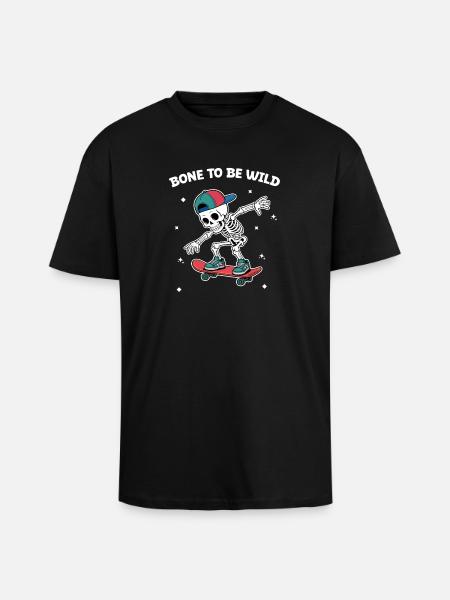 Skull Skeleton Skateboard Adventure - Unisex Oversized Heavyweight T-shirt - black