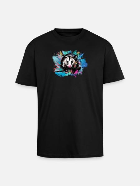 Opossum, ilustration,Beutelratte, bunt, Graffiti - Oversized Heavyweight Unisex T-Shirt - Schwarz