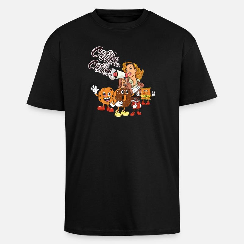 Pause-café – Style rétro et biscuits mignons - T-shirt unisexe oversize épais - noir