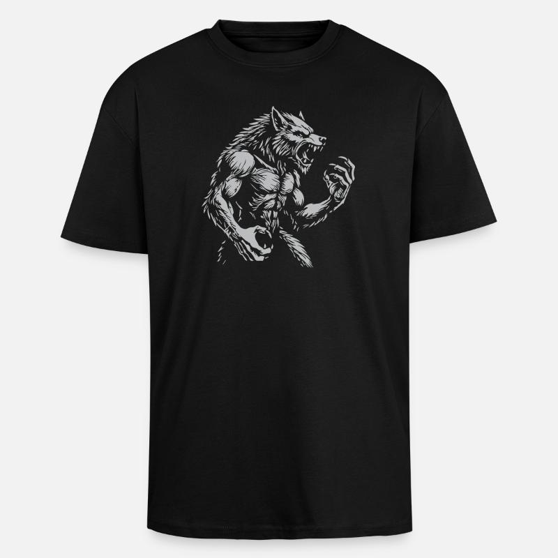 Grimmiger Warewolf Illustration - Oversized Heavyweight Unisex T-Shirt - Schwarz