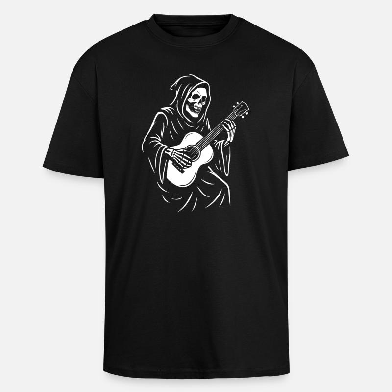 Grim Reaper Playing Guitar Design - Unisex Oversized Heavyweight T-shirt - black