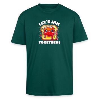 Cute Cartoon Toast Let's Jam Together Breakfast - Unisex Oversized Heavyweight T-shirt - hunter green - Front - Alina (178cm) & Michal (187cm)