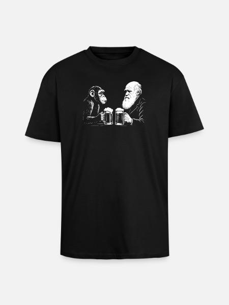 Charles Darwin trinkt Bier mit Affe - Oversized Heavyweight Unisex T-Shirt - Schwarz