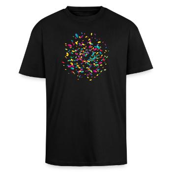 Wirbelndes buntes Konfetti - Oversized Heavyweight Unisex T-Shirt - Schwarz - Vorne - Alina (178cm) & Michal (187cm)