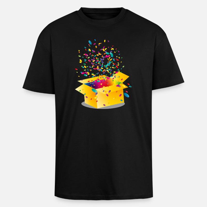 Gelbe Box mit buntem Konfetti - Oversized Heavyweight Unisex T-Shirt - Schwarz