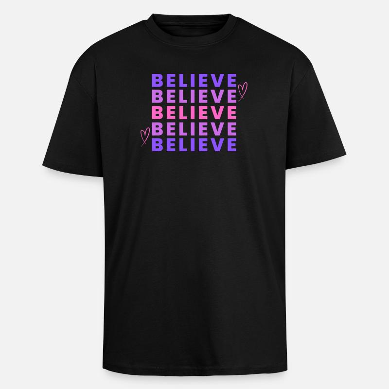 Inspirational Believe Gradient Typography - Unisex Oversized Heavyweight T-shirt - black