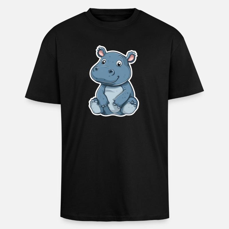 Nilpferd - Oversized Heavyweight Unisex T-Shirt - Schwarz