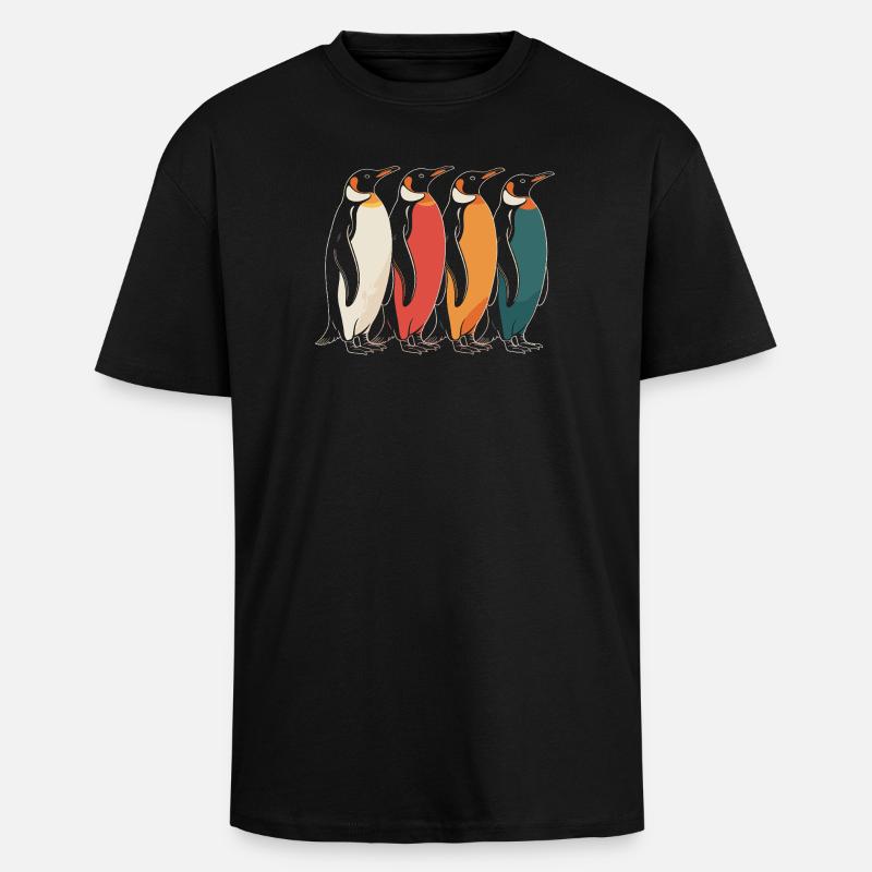 Farbenfrohe Pinguine - Oversized Heavyweight Unisex T-Shirt - Schwarz