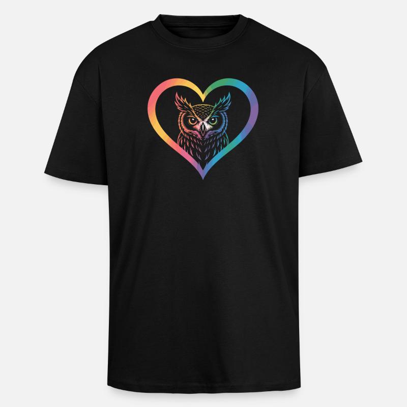 Regenbogen Eulen Herz Design - Oversized Heavyweight Unisex T-Shirt - Schwarz