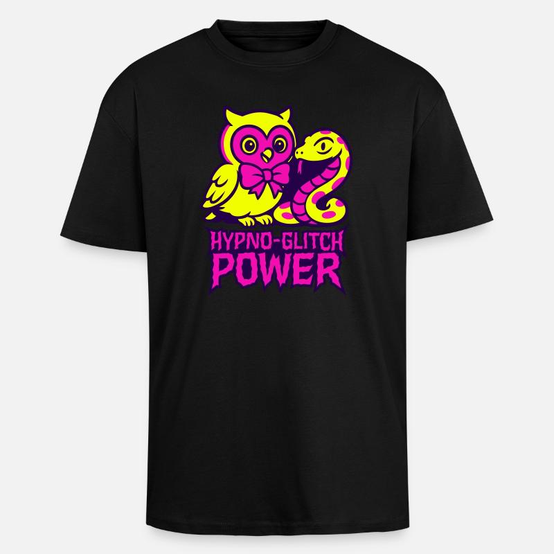 Hypno Glitch Owl and Snake - Oversized Heavyweight Unisex T-Shirt - Schwarz