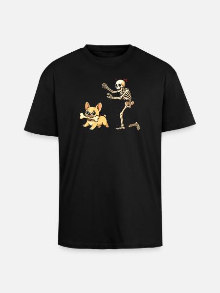 French Bulldog Dog Skeleton - Unisex Oversized Heavyweight T-shirt - black