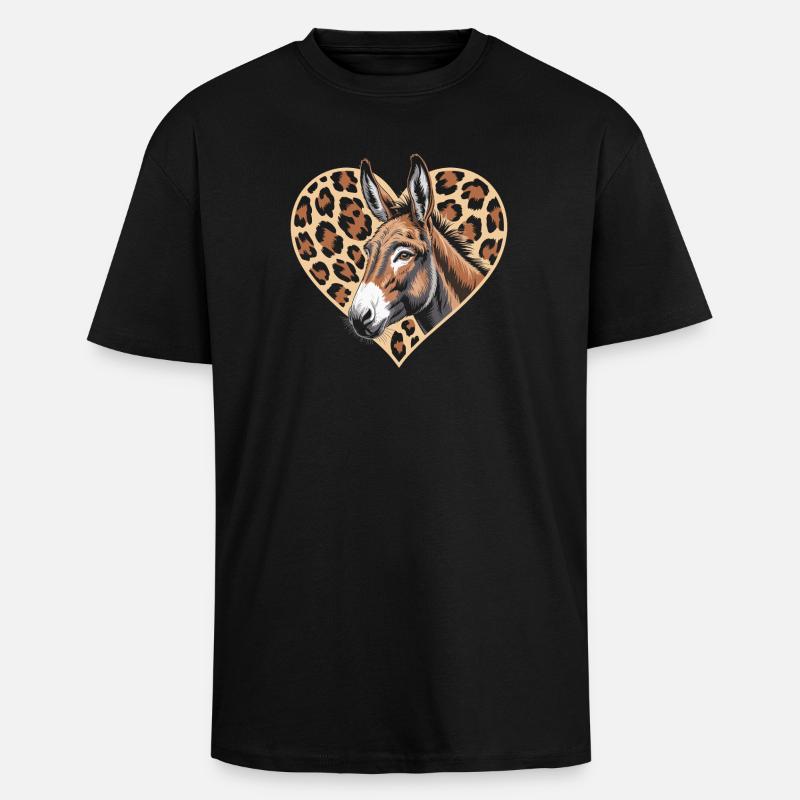 Donkey with a leopard heart - Unisex Oversized Heavyweight T-shirt - black