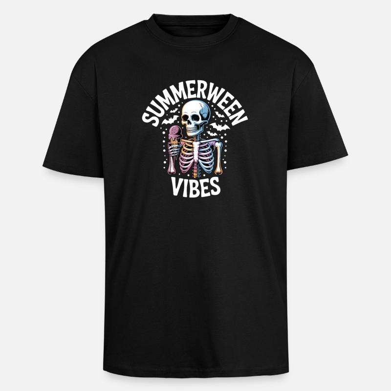 Summerween Skeleton Vibes T-Shirt - Unisex Oversized Heavyweight T-shirt - black