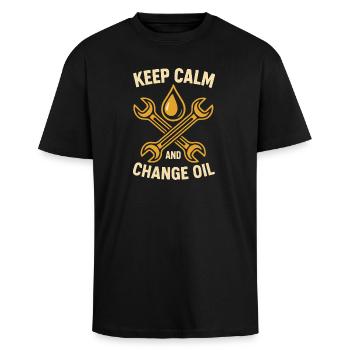 Ruhe Bewahren Und Öl Wechseln Werkstattmechaniker - Oversized Heavyweight Unisex T-Shirt - Schwarz - Vorne - Alina (178cm) & Michal (187cm)