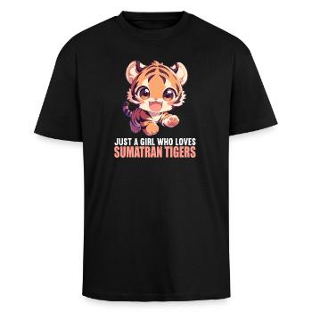 Sumatra-Tiger - Oversized Heavyweight Unisex T-Shirt - Schwarz - Vorne - Alina (178cm) & Michal (187cm)
