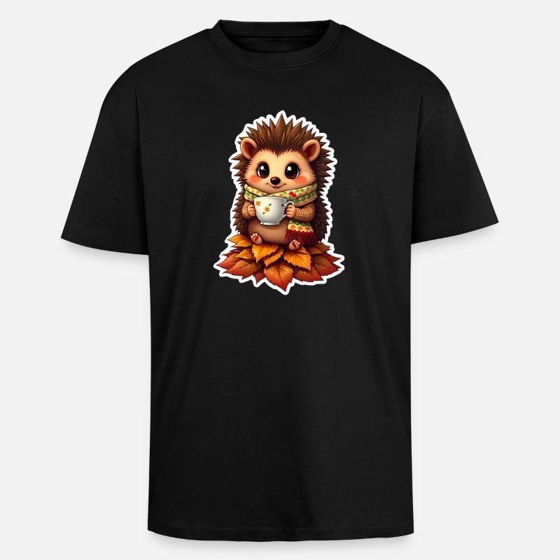 Hérisson douillet en automne - T-shirt unisexe oversize épais - noir