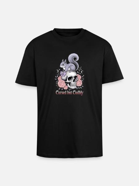 Cursed But Cudbly Gothic Squirrel Skull - Unisex Oversized Heavyweight T-shirt - black