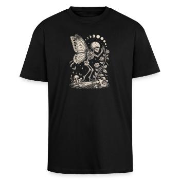 Gothic Skelett Fee mit Mondphasen - Oversized Heavyweight Unisex T-Shirt - Schwarz - Vorne - Alina (178cm) & Michal (187cm)