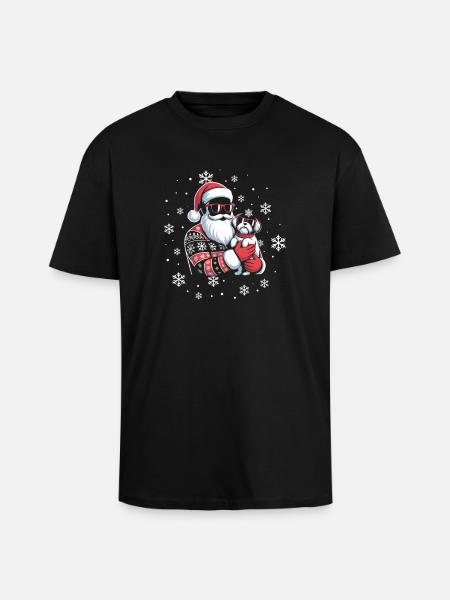 Santa Feo Navidad y perro - Camiseta unisex oversize de tejido grueso - negro