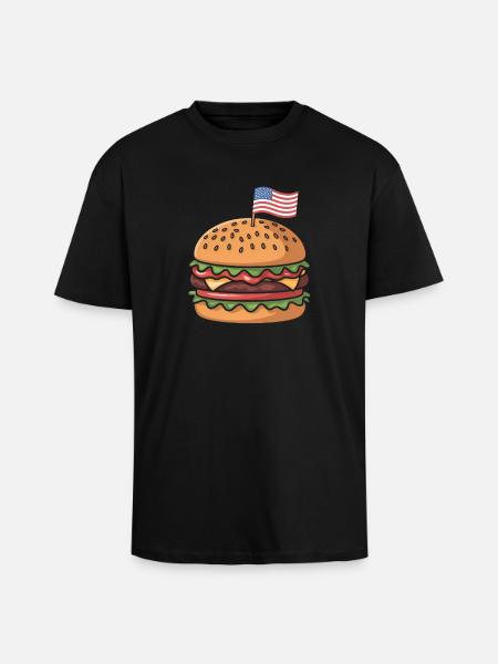 Cheeseburger Patriotic Independence Day 4th of - Unisex Oversized Heavyweight T-shirt - black