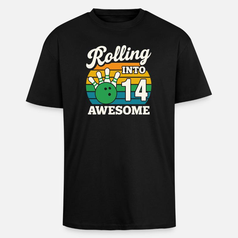 Rétro Bowling 14e anniversaire Design - T-shirt unisexe oversize épais - noir