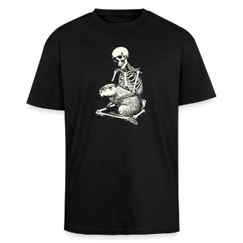 Skelett umarmt Capybara - Oversized Heavyweight Unisex T-Shirt - Schwarz - Vorne - Alina (178cm) & Michal (187cm)
