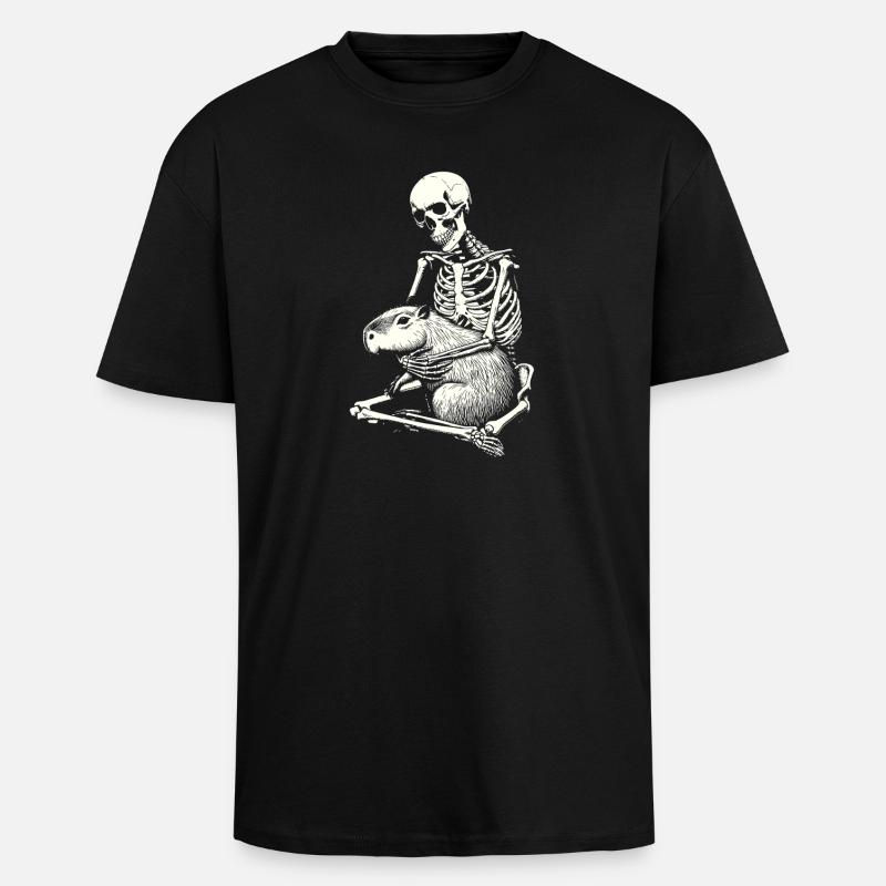 Skeleton hugging capybara - Unisex Oversized Heavyweight T-shirt - black